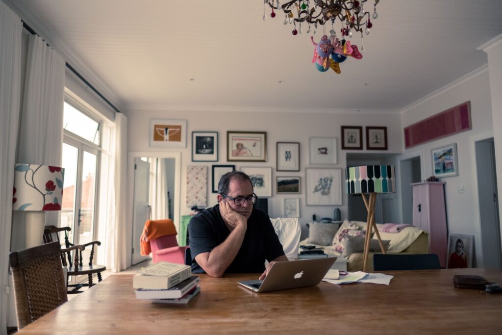 Mark Gevisser in his house in Kalk Bay. Credit: Tommy Trenchard.