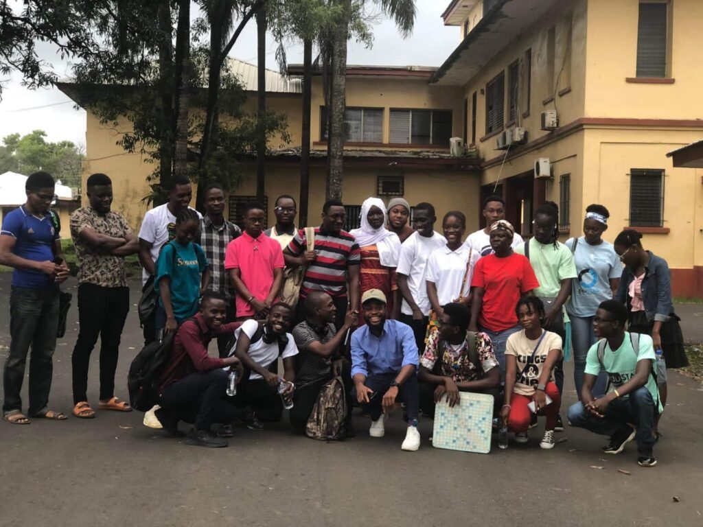 A group of Liberian writers attend a reading at the University of Liberia in 2022.