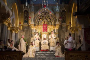 Cardinal Arinze celebrates Pontifical High Mass in the Extraordinary Form for the Feast of Corpus Christi in London on June 20, 2019. Photo credit: Mazur/cbcew.org.uk.