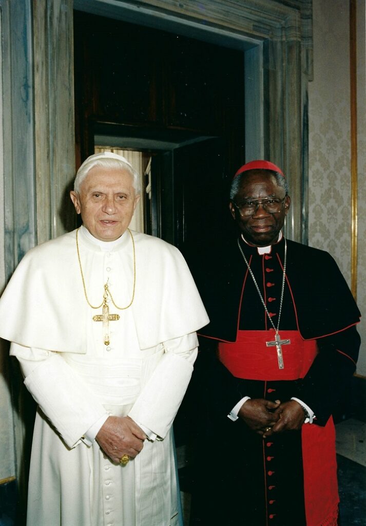 Cardinal Arinze poses with Pope Benedict XVI