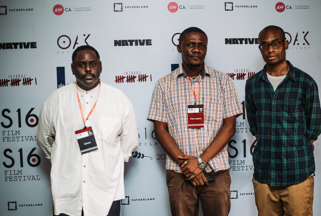 The Surreal16 Collective: Omonua, C.J. Obasi, and Abba T. Makama, curators of the S16 Film Festival. Credit: Omowunmi Ogundipe.