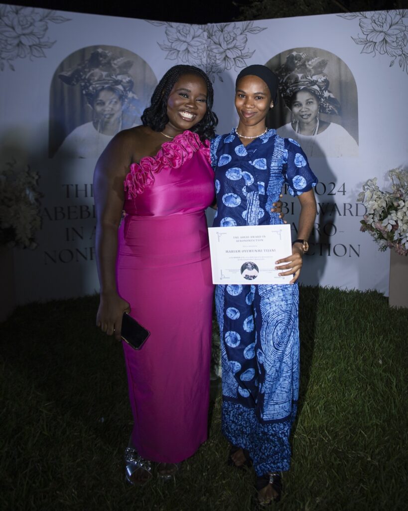 Abebi Award founder Mofiyinfoluwa O. and 2024 winner Mariam Oyewunmi Tijani
