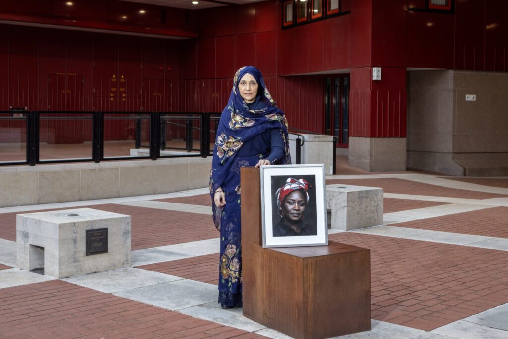 Leila Aboulela receives her PEN Pinter Prize at the British Library. Stella Gaitano photo credit: Doha Mohammed. Leila Aboulela photo credit: George Torode.
